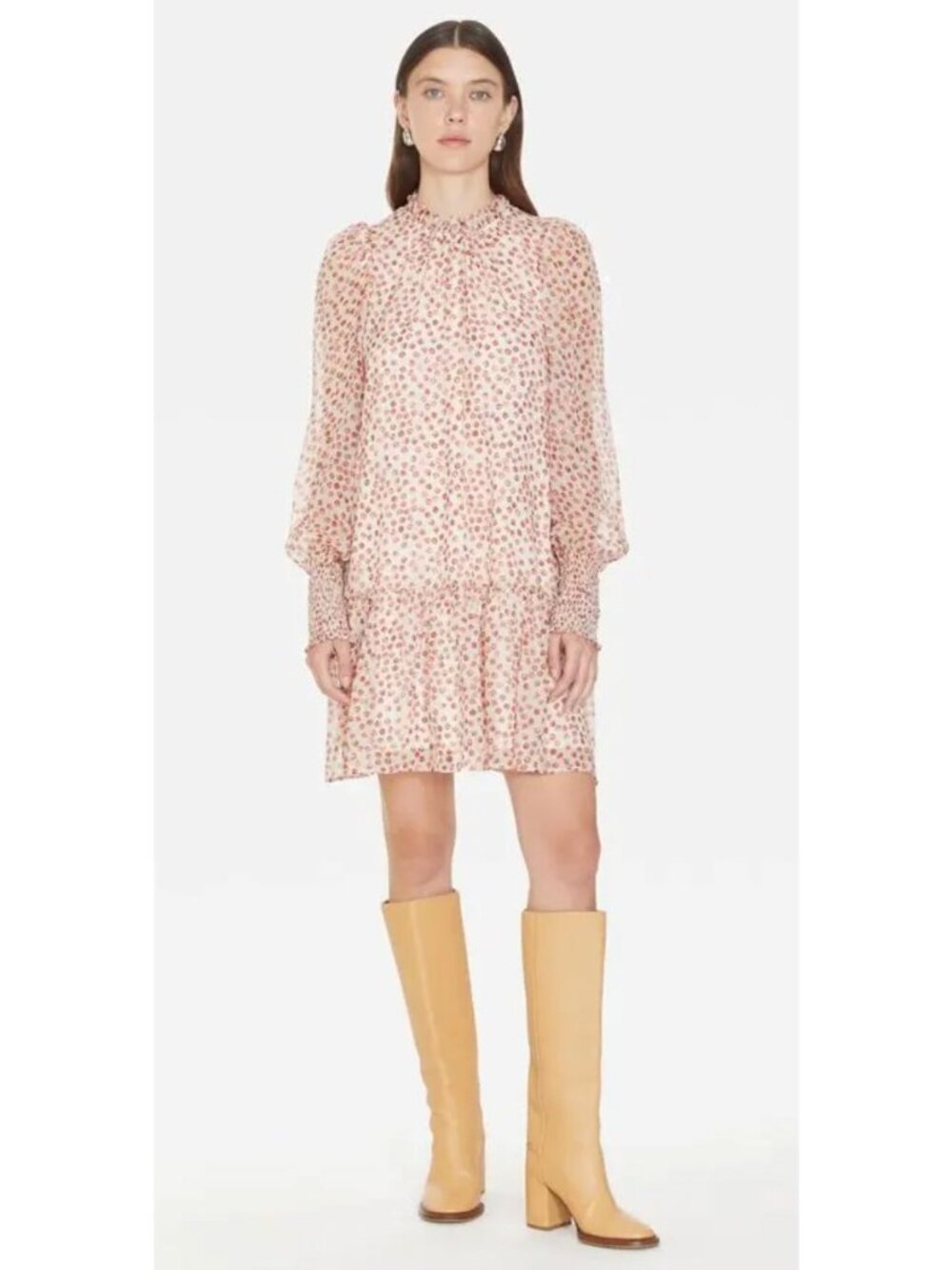 NWT Marie Oliver Irena Mini Long Sleeve Silk Dress Pink Size XS $382 [jb]